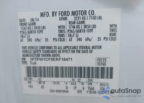 2014 Ford F-150 Xlt из США, поврежденный, VIN 1FTFW1CF5EKF18471